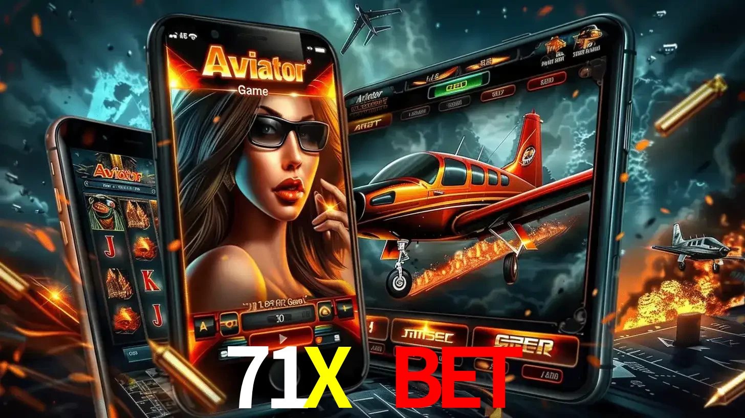 O popular jogo de apostas Aviator exibido em vários celulares e tablets, mostrando a interface emocionante e a ação de voo disponíveis para jogar agora no 71X BET.