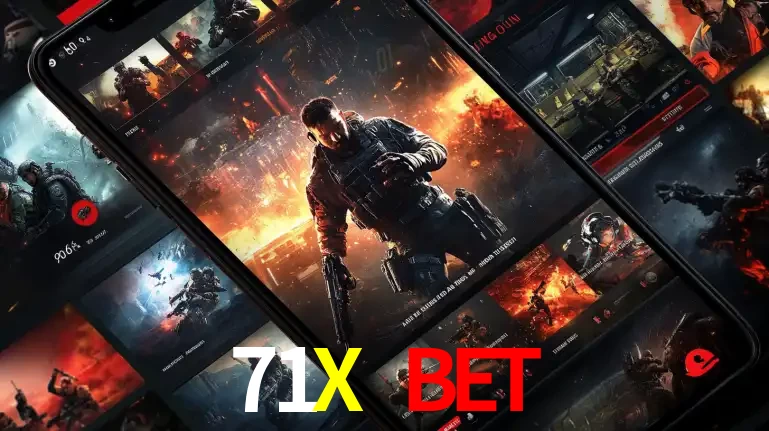 Tela de um celular exibindo uma galeria de jogos de tiro com temática militar, mostrando a variedade de e-sports disponíveis para apostas na plataforma de entretenimento 71X BET.