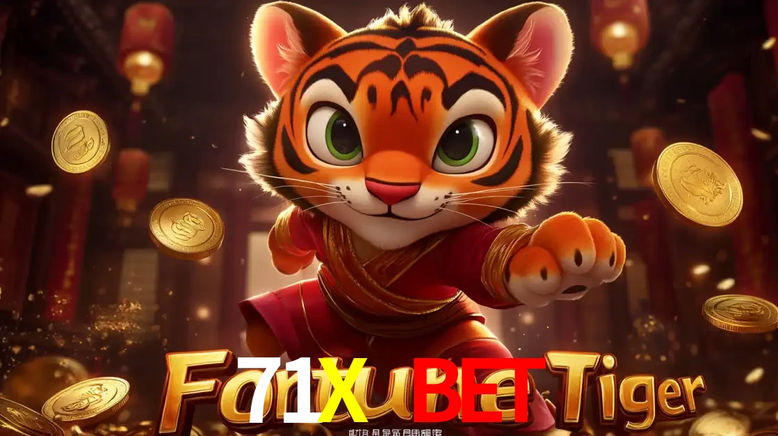 O carismático mascote do jogo de slot Fortune Tiger, um tigre fofo em pose de artes marciais, pronto para trazer sorte e multiplicadores de ganhos no cassino online 71X BET.